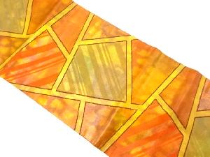 抽象切りばめ模様織り出し開き名古屋帯（額縁仕立て）